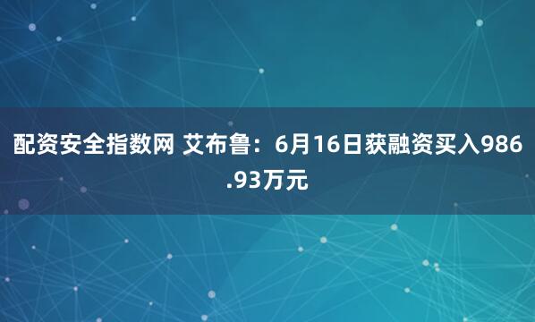 配资安全指数网 艾布鲁：6月16日获融资买入986.93万元